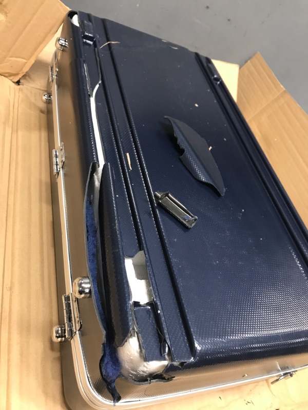 Photo 3 of *Major Damage-See Photos* Crossrock Rectangular Blue ABS Molded Hard Shell Trumpet Case with Padded Strap (CRA861TRBL) Trumpet Blue