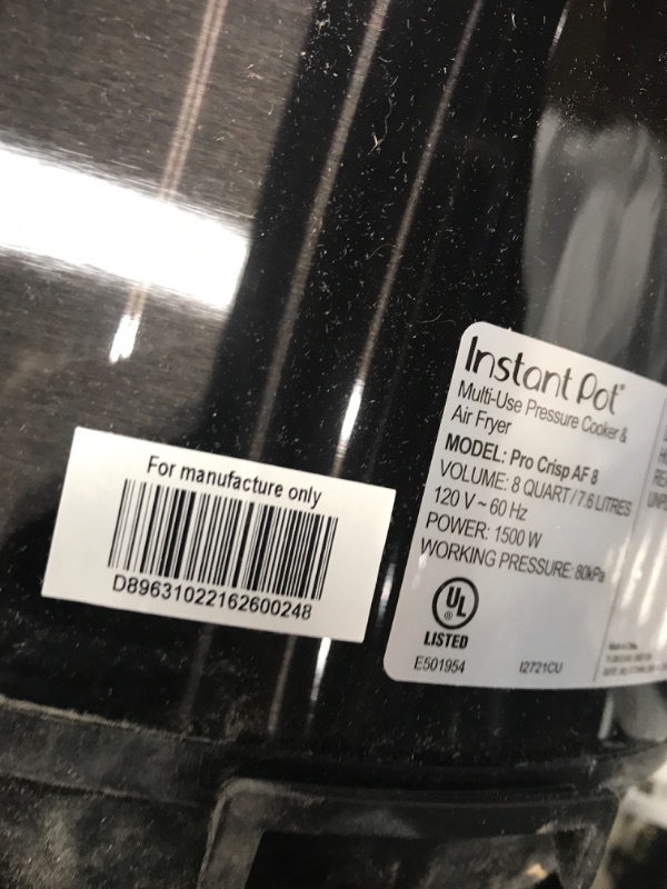 Photo 4 of *Tested/Very Minor Dent-See Last Photo* Instant Pot Pro Crisp 11-in-1 Air Fryer and Electric Pressure Cooker Combo with Multicooker Lids that Air Fries, Steams, Slow Cooks, Sautés, Dehydrates, & More, Free App With Over 800 Recipes, 8 Quart 8QT Crisp(Blac