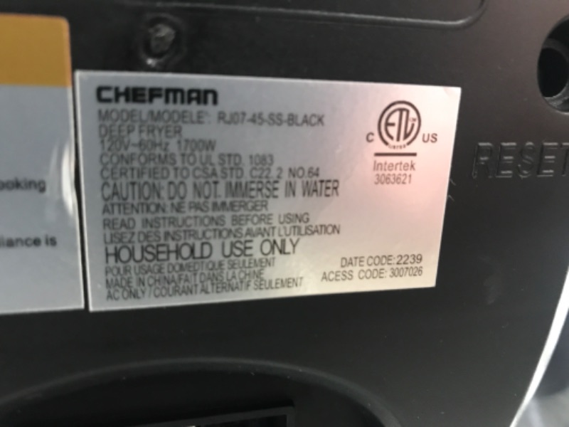 Photo 1 of *Tested* Chefman Deep Fryer with Basket Strainer, 4.5 Liter XL Jumbo Size Adjustable Temperature & Timer, Perfect Chicken, Shrimp, French Fries, Chips & More, Removable Oil Container, Black Black Stainless Steel