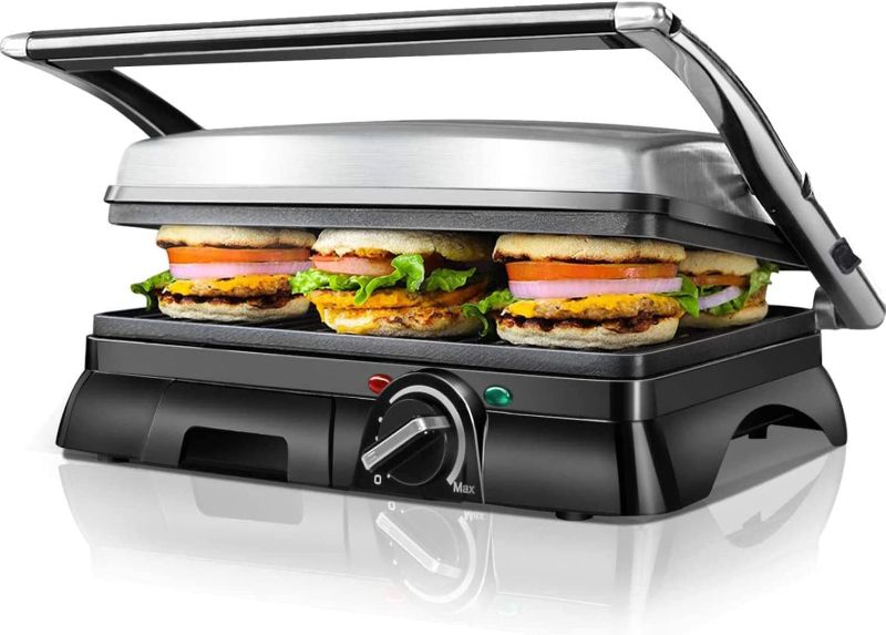 Photo 1 of *Doesn't Power On* Aigostar Deep Fill Sandwich Toaster, Large 4 Slice Toastie Maker, 2000W Panini Press, Electric Grill with Non-Stick Plates, 180° Flat Open, Stainless Steel - Samson
