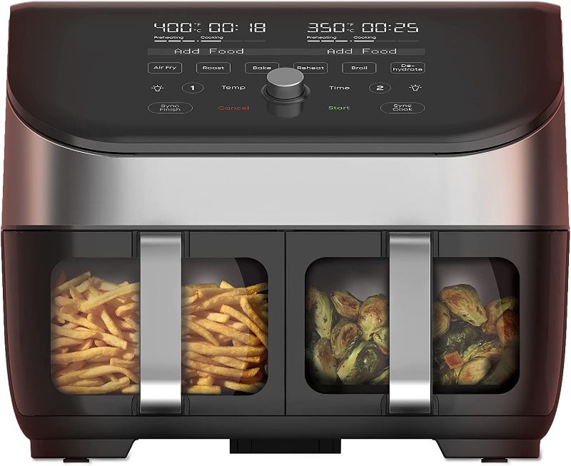 Photo 1 of Instant Vortex Plus XL 8-QT Dual Basket Air Fryer Oven, From the Makers of Instant Pot, 2 Independent Baskets, Clear Cooking Window, Dishwasher-Safe Basket, App with over 100 Recipes, Stainless Steel
