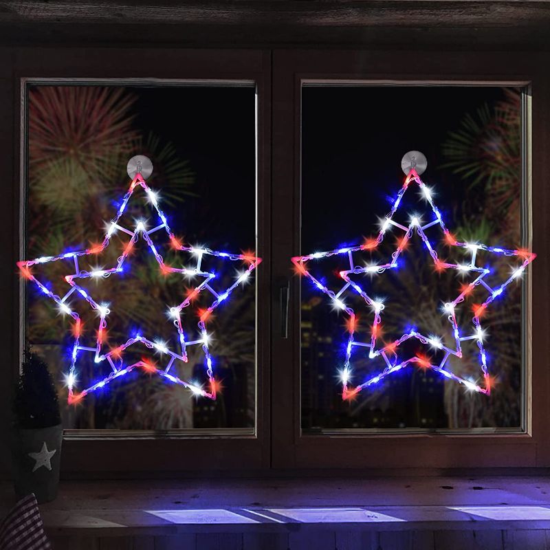 Photo 1 of 2 Pack Christmas Decorations Window Silhouette Lights, 16 Inches Red White and Blue Window Star Lights with 50 Bright LED for Xmas Day Decoration
