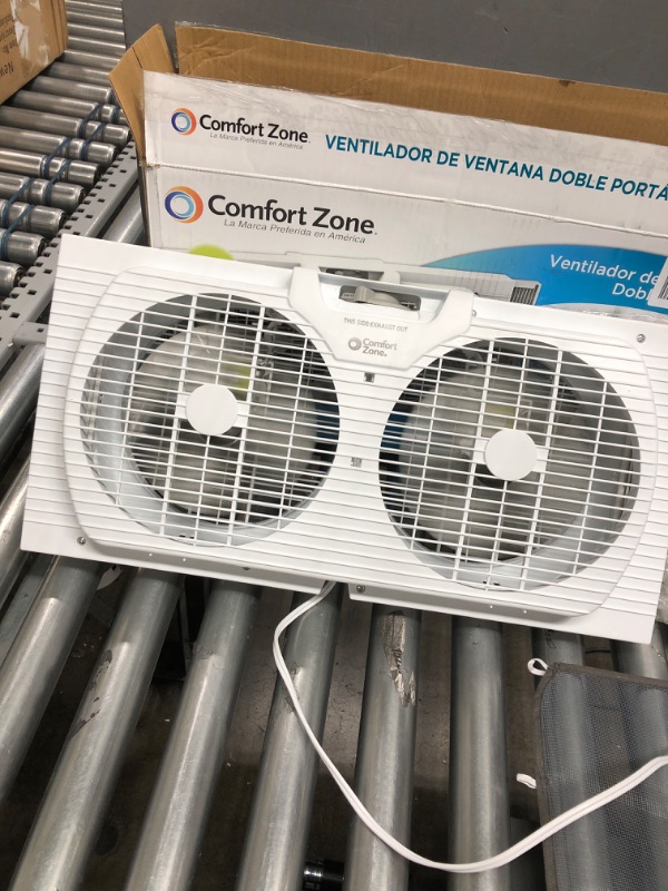 Photo 2 of Comfort Zone CZ319WT 9" Twin Window Fan with Reversible Airflow Control, Auto-Locking Expanders and 2-Speed Fan Switch, White 9" Portable Twin Window Fan Window Fan