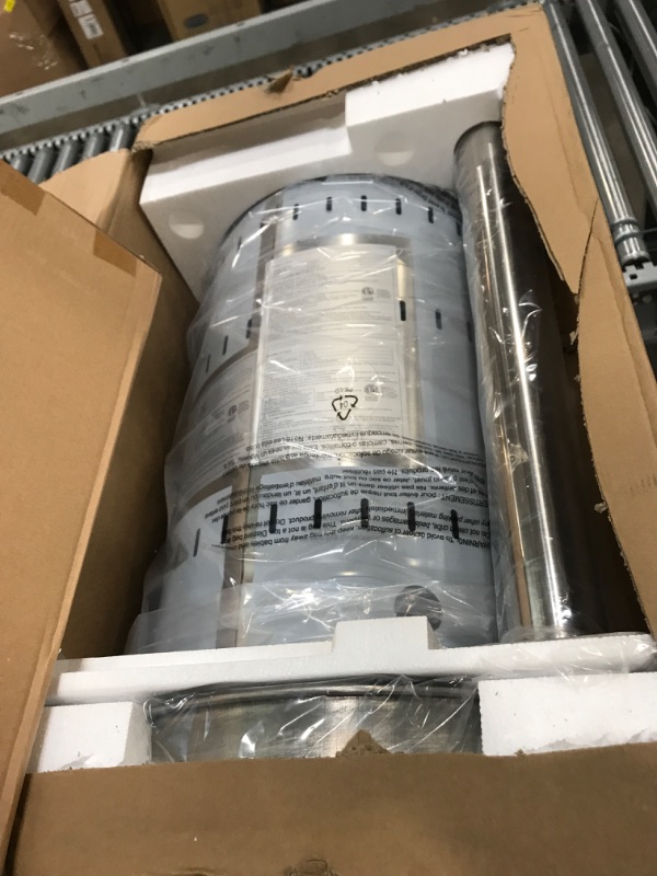 Photo 1 of Amazon Basics 46,000 BTU Outdoor Propane Patio Heater with Wheels, Commercial & Residential - Stainless Steel,