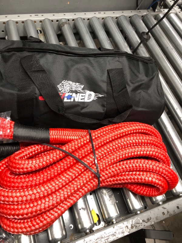 Photo 3 of JUVENED 7/8"×30' Kinetic Recovery & Tow Rope (28,600lbs) with 2 Soft Shackles Power Stretch Snatch Strap Vehicle Recovery Rope Red for Truck Offroad 4x4 ATV UTV SUV 7/8"x30' Tow Rope with 2 Shackles