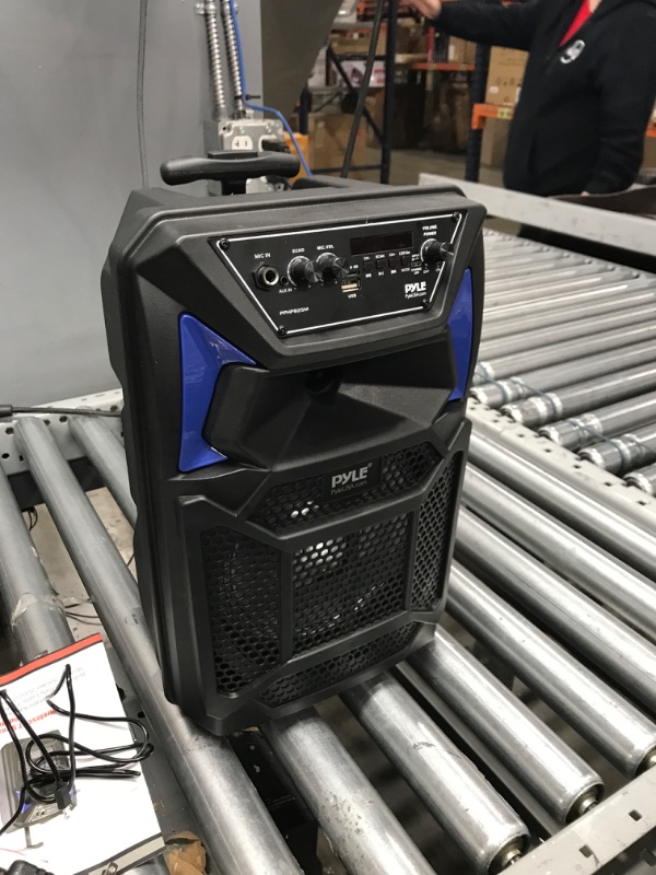 Photo 5 of Portable Bluetooth PA Speaker System - 400W Outdoor Bluetooth Speaker Portable PA System w/Microphone in, Party Lights, MP3/USB SD Card Reader, FM Radio, Rolling Wheels - Mic, Remote - Pyle PPHP82SM