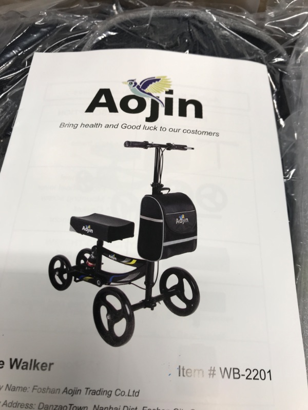 Photo 2 of Aojin Steerable Knee Walker Deluxe Medical Scooter for Foot Injuries Compact Crutches, 2022 Upgraded Model with Dual Rear on-Wheel Brake and Shock Absorption Under The Knee pad Black