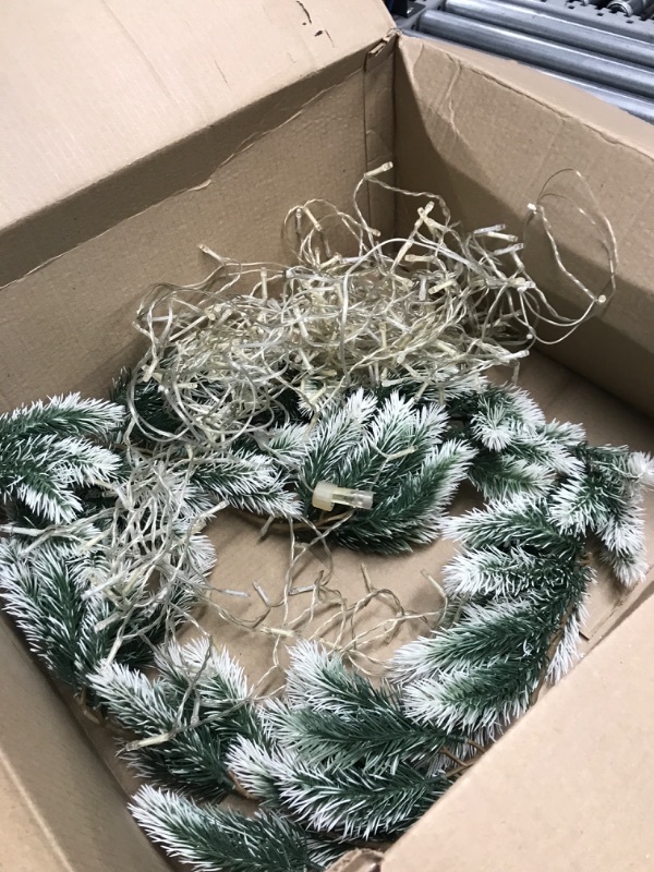 Photo 2 of *FOR PARTS*- National Tree Company Pre-Lit Artificial Christmas Garland, Green, Glittery Bristle Pine, White Lights, Decorated With Frosted Branches, Plug In, Christmas Collection, 9 Feet