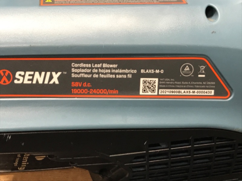 Photo 6 of **SEE CLERK NOTES**
SENIX BLAX5-M-0 X5 Cordless Blower, Blue