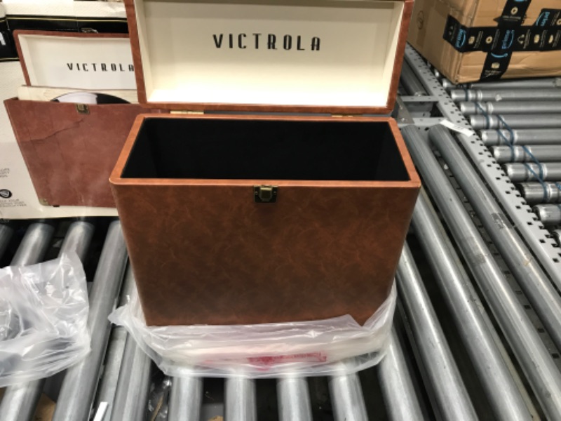 Photo 2 of Victrola Vintage Vinyl Record Storage and Carrying Case, Fits all Standard Records - 33 1/3, 45 and 78 RPM, Holds 30 Albums, Perfect for your Treasured Record Collection, Brown (VSC-20-BRW)