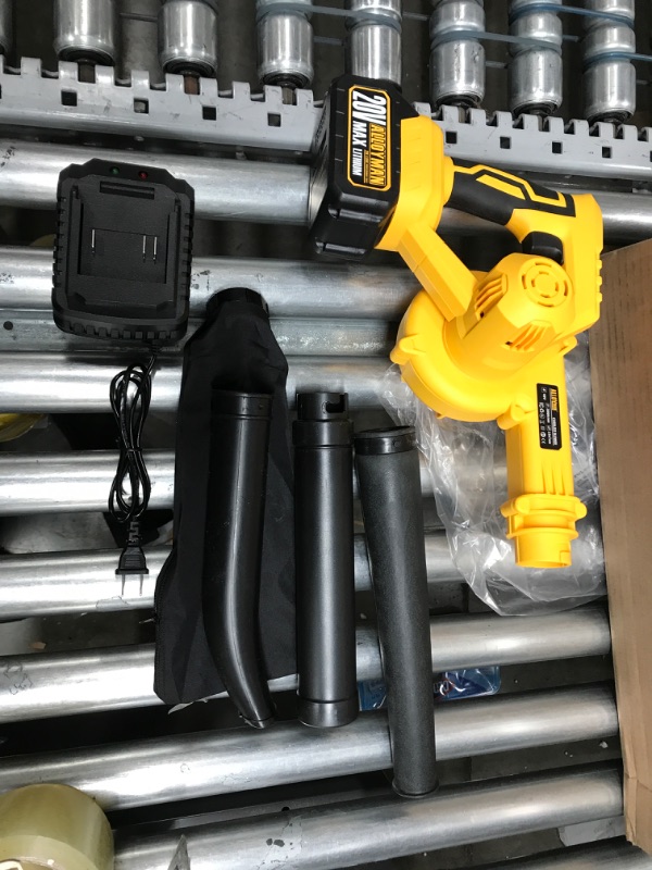 Photo 2 of Alloyman Leaf Blower, 20V Cordless Leaf Blower, with 4.0Ah Battery & Charger, 2-in-1 Electric Leaf Blower & Vacuum for Yard Cleaning/Snow Blowing. Yellow1