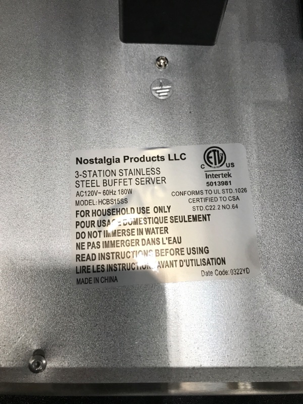 Photo 3 of ***TESTED WORKING*** HomeCraft HCBS15SS 3-Station 1.5-Quart Stainless Steel Buffet Server Slow Cooker & Warming Tray, Adjustable Temperature, Perfect for Dinner, Appetizers ***TWO PANS MISSING***