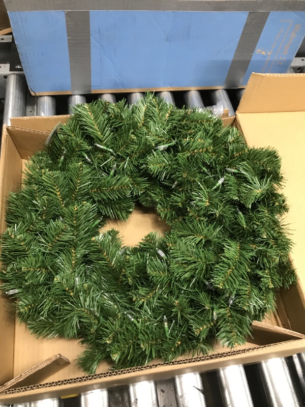 Photo 2 of **UNABLE TO TEST NEEDS AA BATTERIES*** National Tree Company Pre-Lit Artificial Christmas Wreath, Green, North Valley Spruce, White Lights, Christmas Collection, 24 Inches