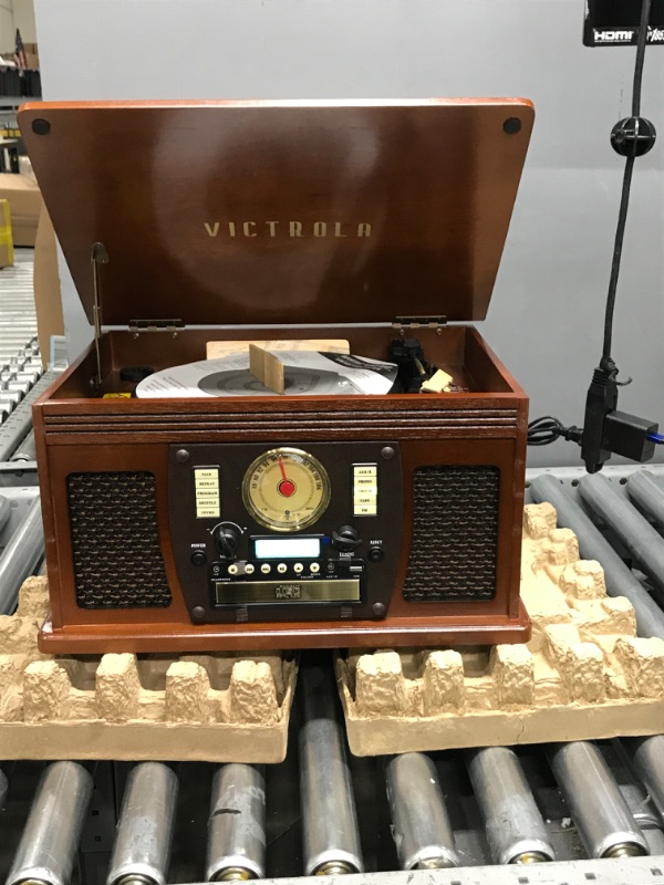 Photo 2 of ***TESTED WORKING*** Victrola 8-in-1 Bluetooth Record Player & Multimedia Center, Built-in Stereo Speakers - Turntable, Wireless Music Streaming, Real Wood | Espresso Espresso Entertainment Center