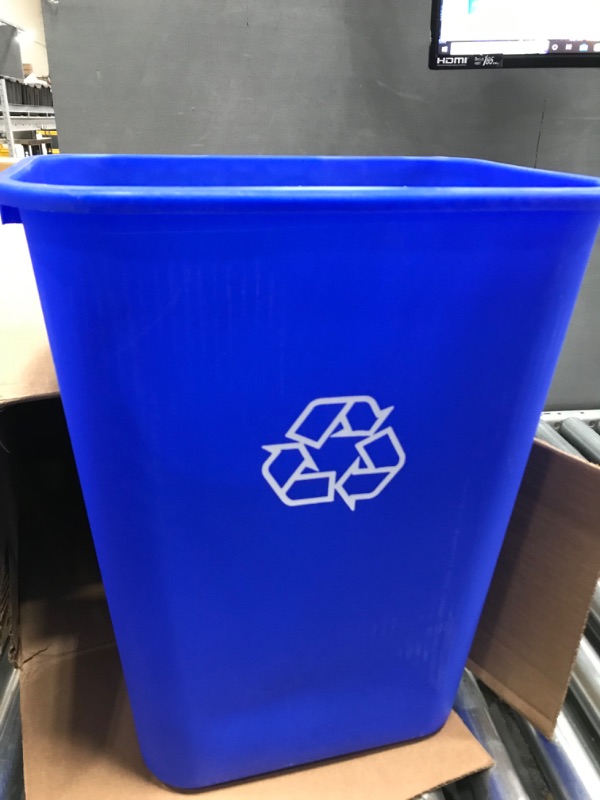 Photo 2 of AmazonCommercial 10 Gallon Commercial Office Wastebasket, Blue, w/ Recycle Logo, 1-pack BLUE 10 GALLON 1 pack