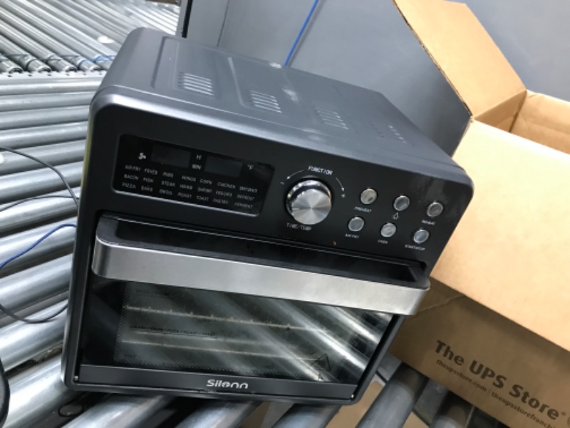Photo 2 of *NONFUNCTIONAL* Silonn Air Fryer Oven 16QT 21-in-1 Smart Air Fryer Toaster Oven Combo Digital Countertop Natural Convection Roast Bake Dehydrate and Reheat 1600W Stainless Steel, Black, 17.3"L x 14.76"W x 16.34"H