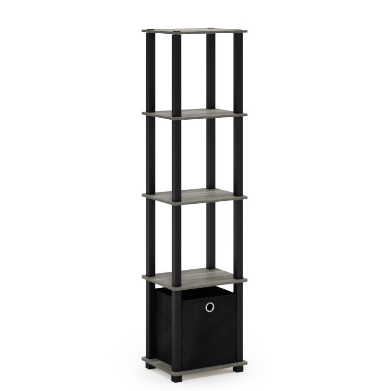 Photo 1 of 15120GYWBKBK TNT No Tools 5-Tier Display Decorative Shelf with One Bin, French Oak Grey & Black
