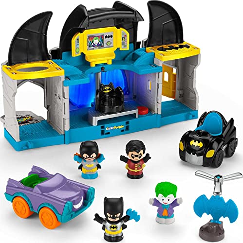 Photo 1 of Fisher-Price Little People DC Super Friends Deluxe Batcave, Batman Playset with Lights and Sounds Plus 4 Character Figures for Toddlers [Amazon Exclus
