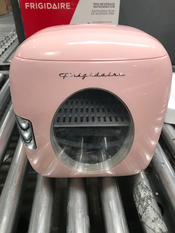 Photo 3 of *Tested-Powers on* FRIGIDAIRE EFMIS462-PINK 12 Can Retro Mini Portable Personal Fridge/Cooler for Home, Office or Dorm, Pink PINK Cooler