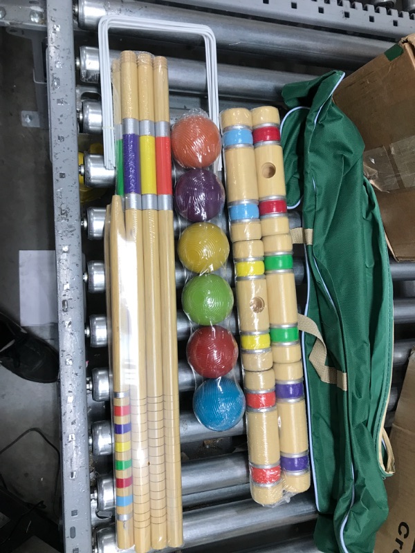 Photo 2 of ApudArmis Six Player Croquet Set with Premiun Rubber Wooden Mallets 28In,Colored Ball,Wickets,Stakes - Lawn Backyard Game Set for Adults/Teenagers/Family (Large Carry Bag Including)