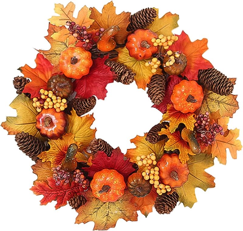 Photo 1 of ** STOCK PICTURE  SIMILAR NOT EXACT*** Souarts 17" Fall Wreath Artificial Wreath, Thanksgiving Wreath Pumpkin Wreath Autumn Wreath, Thanksgiving Front Door Wreath for Indoor Outdoor Home...
