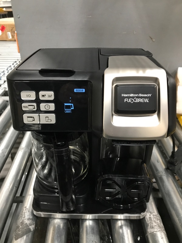 Photo 3 of Hamilton Beach FlexBrew Trio 2-Way Coffee Maker, Compatible with K-Cup Pods or Grounds, Combo, Single Serve & Full 12c Pot, Permanent Gold-Tone Filter, Black & Silver Permanent Gold-Tone Filter, Black & Silver Single Serve & Full 12c Pot Glass Carafe Coff