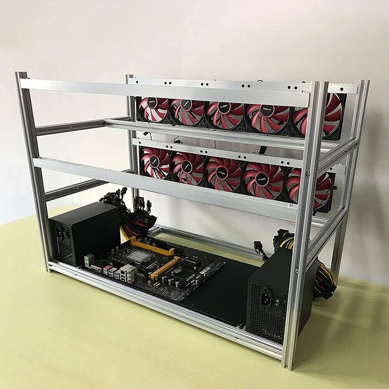 Photo 1 of 14 GPU Mining Rig Frame Aluminum Stackable Open Air Mining Computer Frame Rig insulation multi-function Case Ethereum LTC ZEC Bitcoin (Silver)
