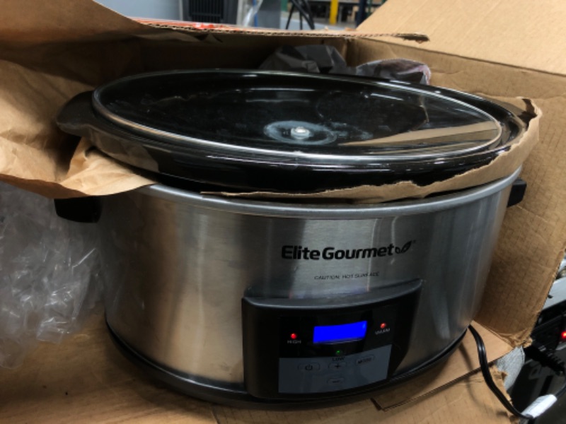 Photo 2 of *SEVERLY DAMAGED/ PARTS ONLY**- Elite Gourmet MST-900D Digital Programmable Slow Cooker, Oval Adjustable Temp, Entrees, Sauces, Stews & Dips, Dishwasher Safe Glass Lid & Crock (8.5 Quart, Stainless Steel) 8.5 Quart Stainless Steel