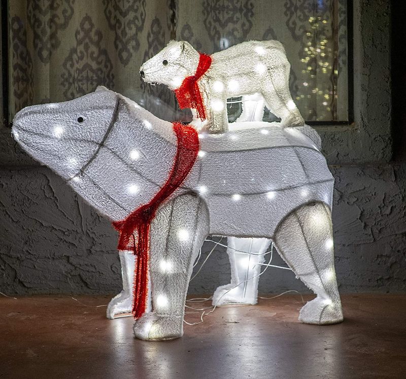 Photo 1 of (Tested) 2 Packs 3D Plush Polar Bears 80 LED Warm White Yard Lights for Christmas Outdoor Yard Garden Decorations, Christmas Event Decoration, Christmas Eve Night Decor
