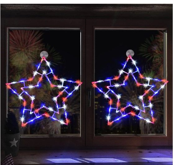 Photo 1 of 2 Pack Christmas Decorations Window Silhouette Lights, 16 Inches Red White and Blue Window Star Lights with 50 Bright LED for Xmas Day Decoration
