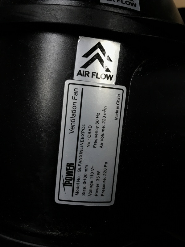 Photo 3 of NOT FUNCTIONAL**iPower 130 CFM Inline Duct Fan with Variable Speed Controller HVAC Quiet Exhaust Blower, for Grow Tent Ventilation, 4" Fan & Speed, Black
