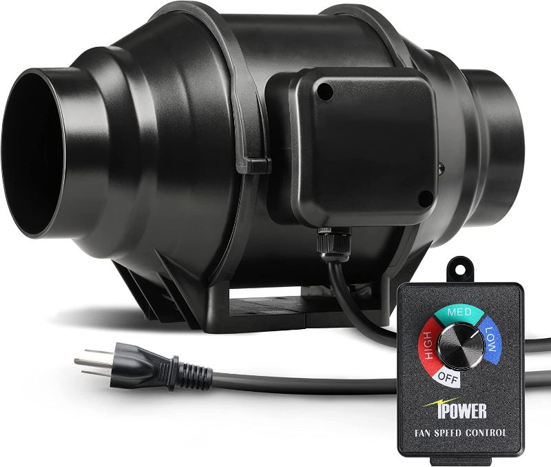 Photo 1 of NOT FUNCTIONAL**iPower 130 CFM Inline Duct Fan with Variable Speed Controller HVAC Quiet Exhaust Blower, for Grow Tent Ventilation, 4" Fan & Speed, Black
