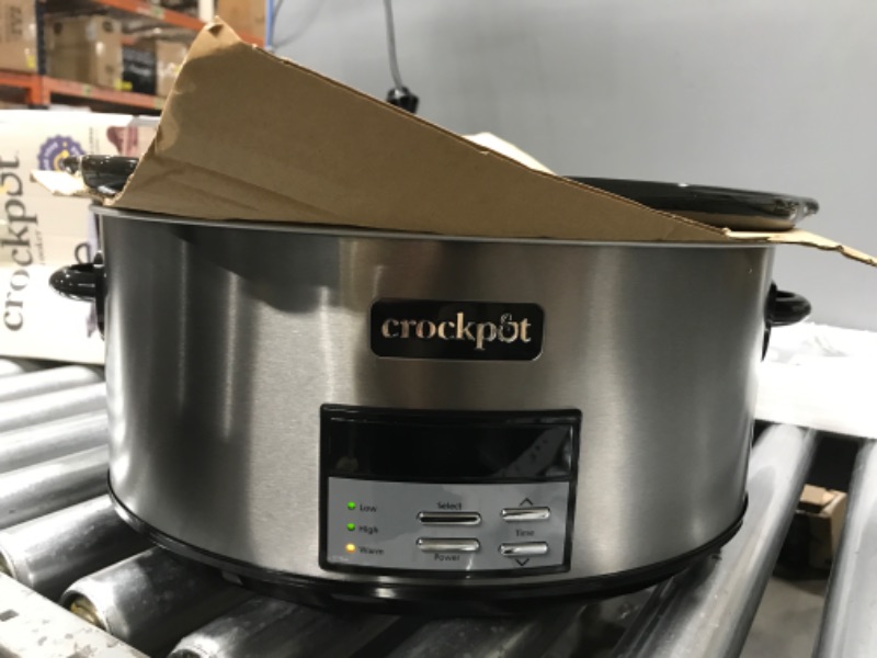 Photo 2 of Crockpot 8 Quart Slow Cooker with Auto Warm Setting and Cookbook, Black Stainless Steel