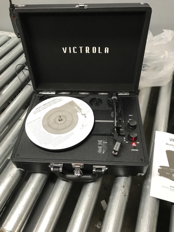 Photo 2 of (TESTED) Victrola Vintage 3-Speed Bluetooth Portable Suitcase Record Player with Built-in Speakers | Upgraded Turntable Audio Sound| Includes Extra Stylus | Black, Model Number: VSC-550BT-BK, 1SFA
