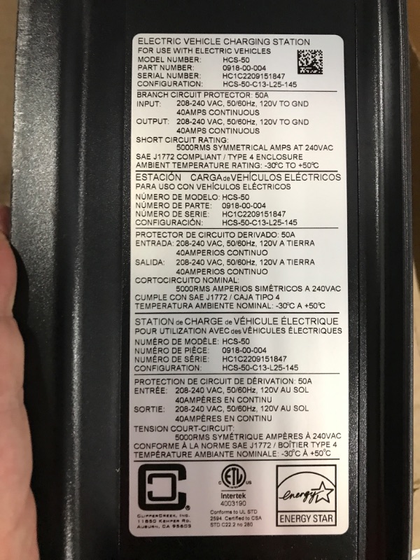 Photo 3 of ClipperCreek Level 2 EV Charger, Safety Certified, 40 Amp, 240v, Hardwired, 25ft Cable, J1772, Compatible with All Electric Vehicles, HCS-50 Home Electric Car Charging Station by Enphase Hardwired 40 Amp