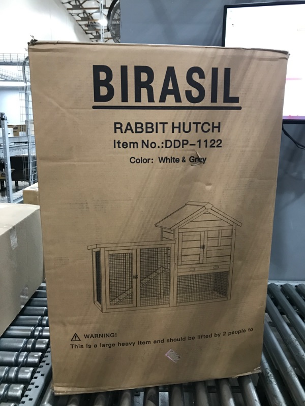 Photo 2 of 48''L Chicken Coop Rabbit Hutch Indoor Outdoor Bunny Cage Rabbit Hutch Wood House Pet Cage for Small Animals (Grey/White)