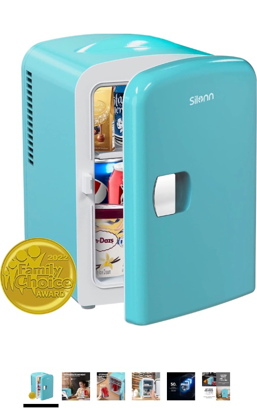 Photo 1 of Silonn 4L/6 Can Mini Fridge, Portable Skincare Fridge, Teal