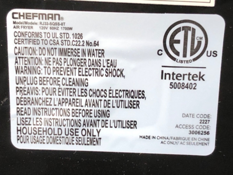 Photo 1 of Chefman TurboFry Air Fryer