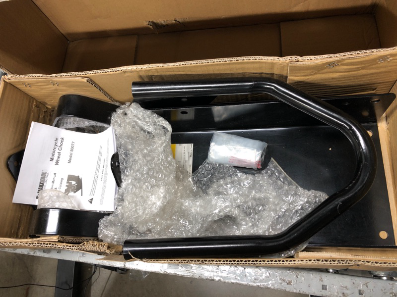 Photo 1 of MaxxHaul 80077 Standard Motorcycle Wheel Chock with Pivoting Cradle MaxxHaul 80077-16" x 23.5" x 13"