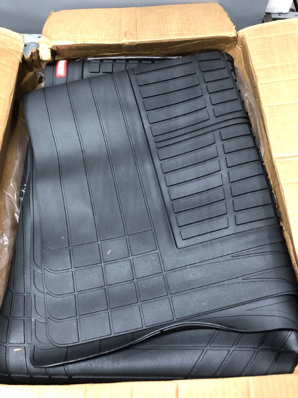 Photo 2 of Motor Trend FlexTough Advanced Black Rubber Car Floor Mats with Cargo Liner Full Set - Front & Rear Combo Trim to Fit Floor Mats for Cars Truck Van SUV, All Weather Automotive Floor Liners