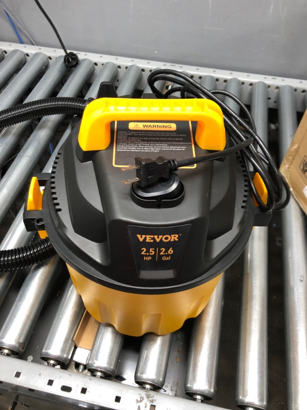 Photo 2 of ***TESTED WORKING*** VEVOR Wet Dry Vac, 2.6 Gallon, 2.5 Peak HP, 3 in 1 Shop Vacuum with Blowing Function, Portable with Attachments to Clean Floor, Upholstery, Gap, Car, ETL Listed, Black/Yellow ***MISSING BRUSH ATTACHMENTS*** 