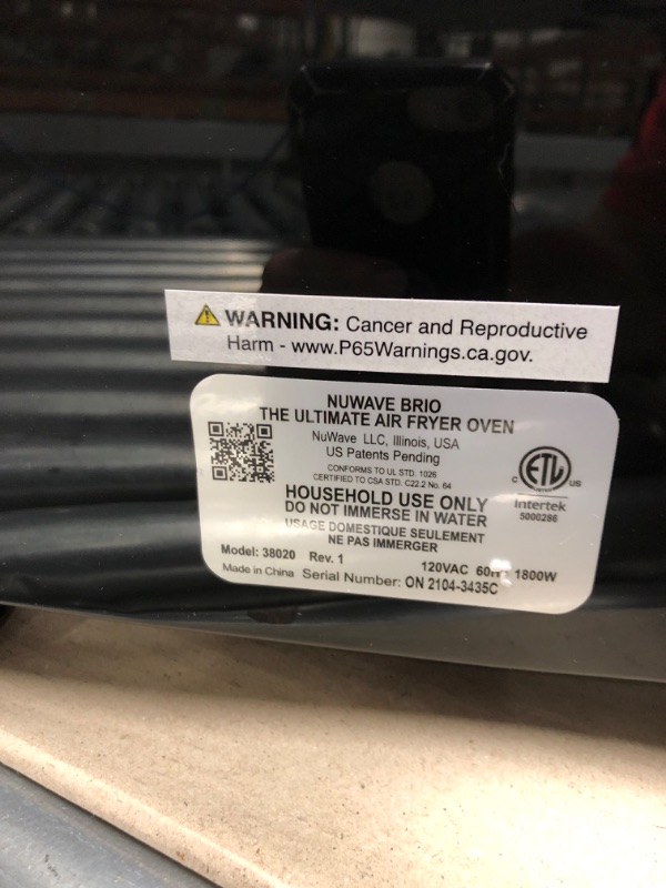 Photo 4 of ***TESTED POWERS ON, FACTORY-SEALED*** NUWAVE Brio Air Fryer Smart Oven, 15.5-Qt X-Large Family Size, Countertop Convection Rotisserie Grill Combo, SS Rotisserie Basket & Skewer Kit, Reversible Ultra Non-Stick Grill Griddle Plate Included 15.5-Quart Black