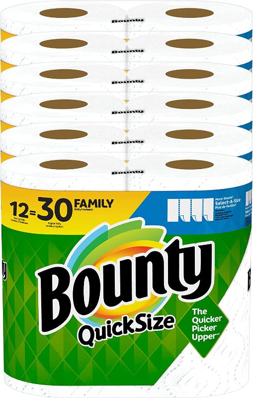 Photo 1 of Bounty Quick-Size Paper Towels, White, 12 Family Rolls = 30 Regular Rolls
(Missing 1 pack) (10 Rolls total)