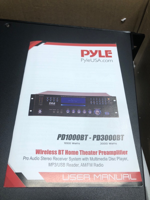 Photo 5 of 4-Channel Home Theater Bluetooth Amplifier Receiver - 3000 Watt Stereo Speaker Home Audio Receiver w/ Radio, USB, 2 Microphone w/ Echo for Karaoke, CD DVD Player, LCD, Rack Mount - Pyle PD3000BT CD Player (Tested) 