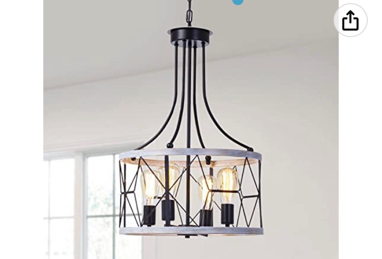 Photo 1 of **SEE NOTE** KIANDQU Farmhouse Chandelier, Round Pendant Light 4 Light Cage Ceiling Chandelier 17" Drum Hanging Lamp Fixture Rustic Metal Flush Mount Chandelier for Dining Room Kitchen Foyer, Black and White