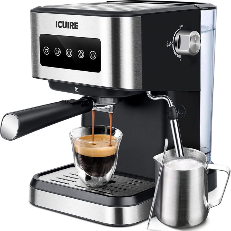 Photo 1 of ICUIRE Espresso Machine 20 Bar Compact Espresso Coffee Machine with Milk Frother Digital Touch Panel 37 Oz Removable Water Tank for Espresso Make
