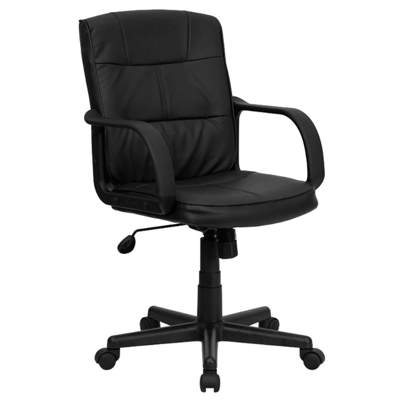 Photo 1 of Leather Swivel Task Chair - Mid Back, Nylon Arms, Black