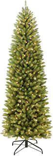 Photo 1 of Puleo International 7.5 Foot Pre-Lit Fraser Fir Pencil Artificial Christmas Tree with 350 UL Listed Clear Lights, Green
