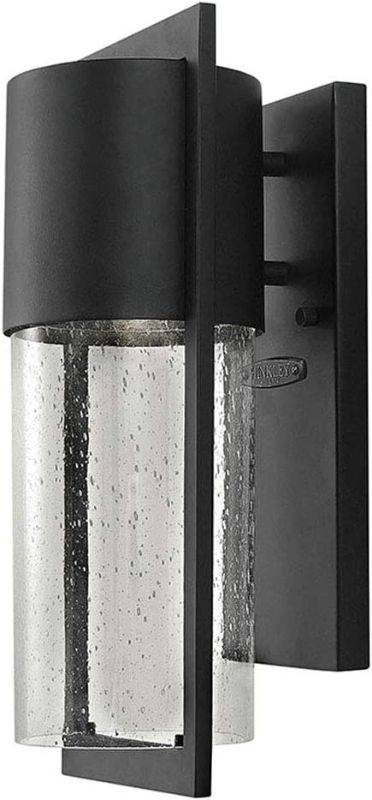 Photo 1 of Hinkley Shelter Outdoor Lights Wall Mount, Black with Clear Seedy Glass, 14" Height
