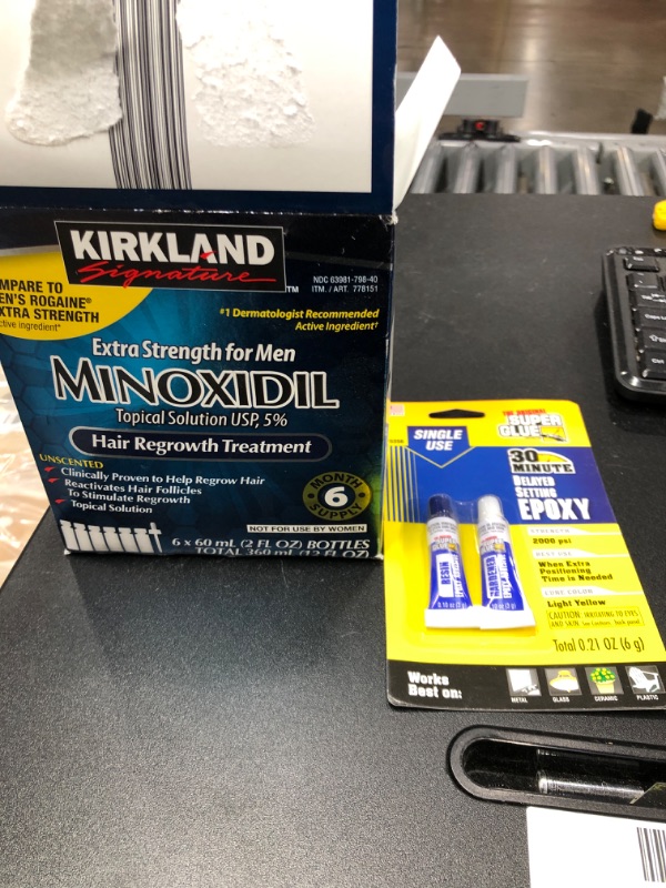 Photo 4 of KIRKLAND Signature Minoxidil 5% Extra Strength Hair Regrowth For Men, 6 Month Supply, 2 Ounce Bottle, 6 Count

SUPER GLUE Epoxy Adhesive, Tube, 3 g, Yellow, 7 hr